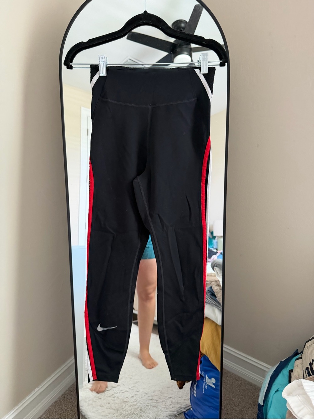 Nike Black Leggings with Red & White Side Stripes - Picture 6 of 10